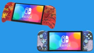 Two Nintendo Switch split pad controllers with Pokémon designs.